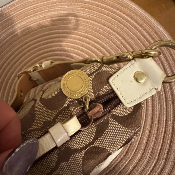 Coach Mini Handbag - Optic C Tan brown Stripe Leather Strap 90s Y2K - Picture 13 of 16